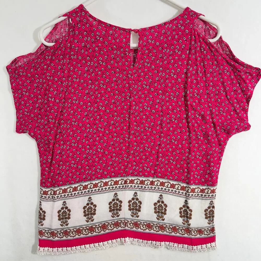 Bleuh Ciel Exposed Shoulder Blouse Woman S Floral Lace Trim Open Shoulder BOHO